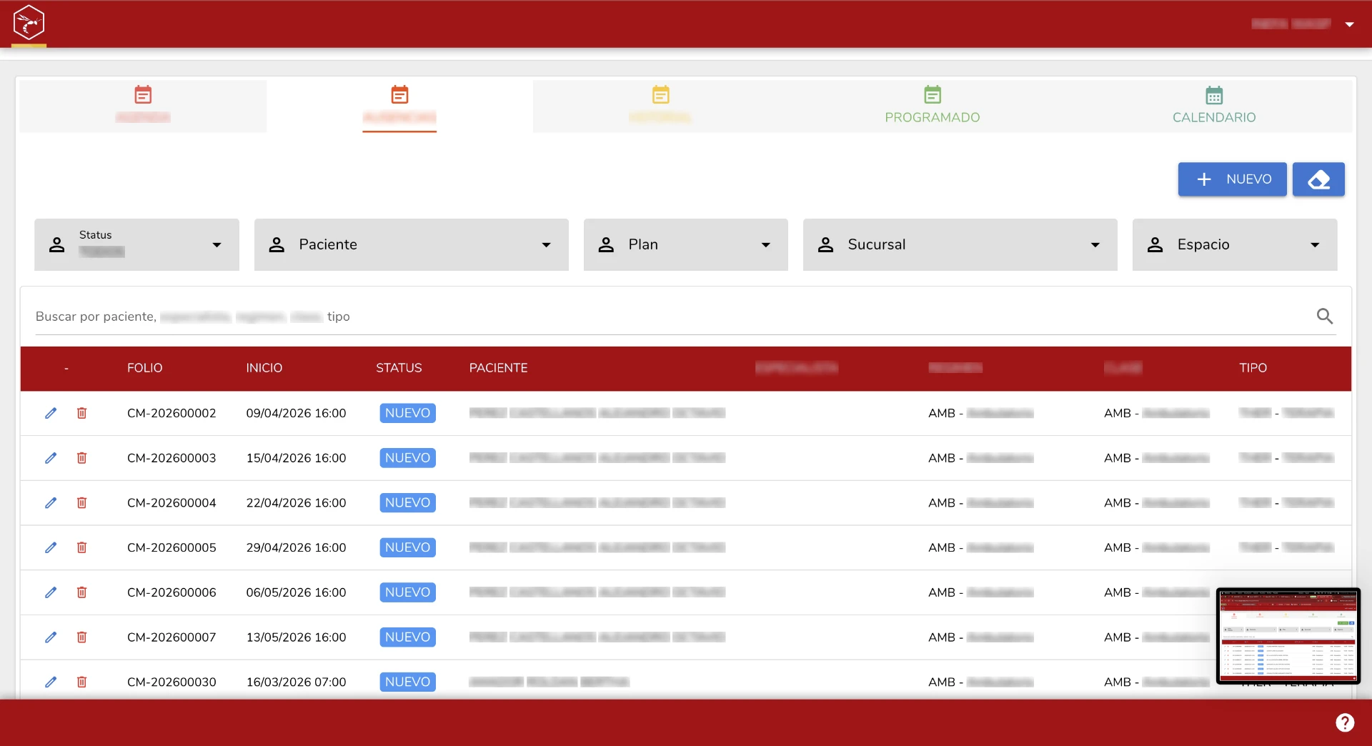 WASP ERP — Agenda por paciente