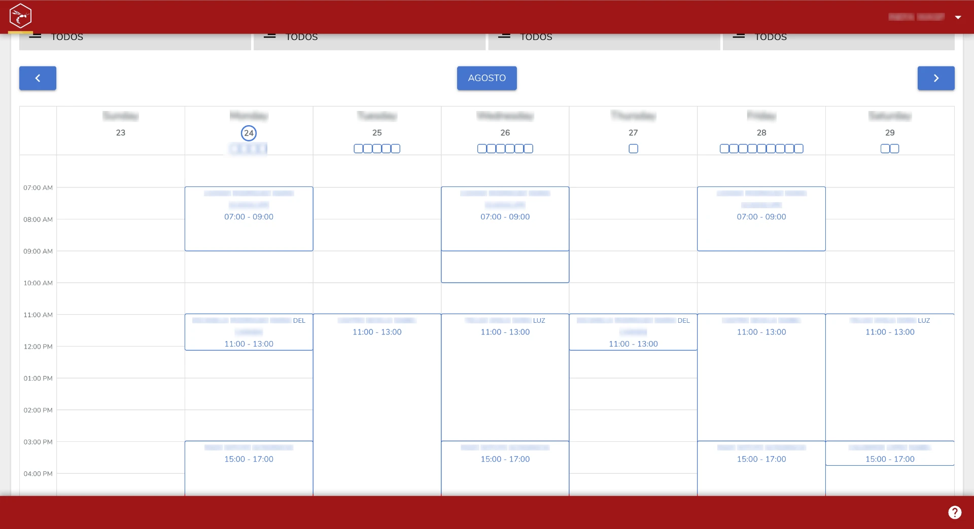 WASP ERP — Calendario de servicios
