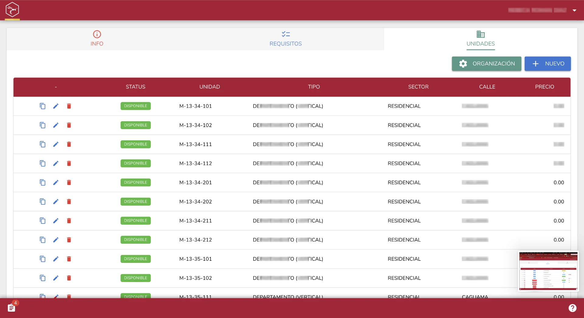 WASP ERP — Inventario de unidades