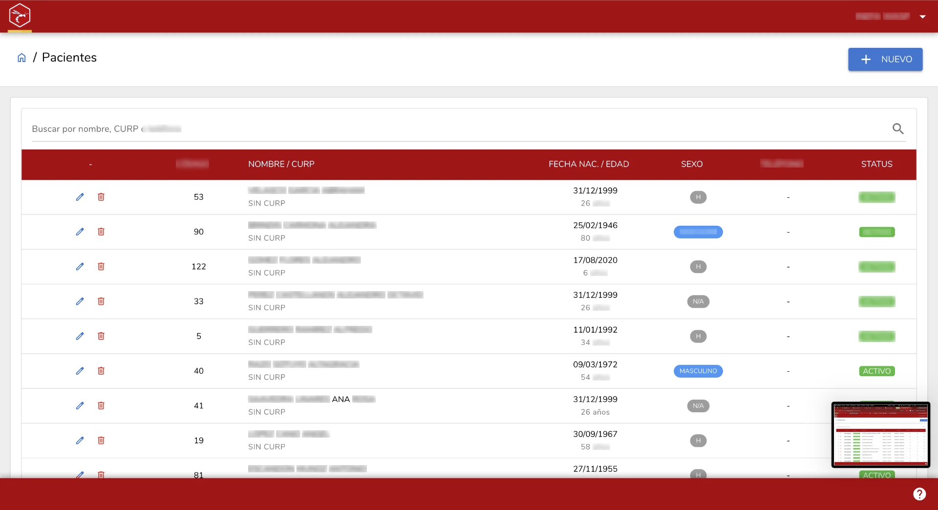 WASP ERP — Lista de pacientes