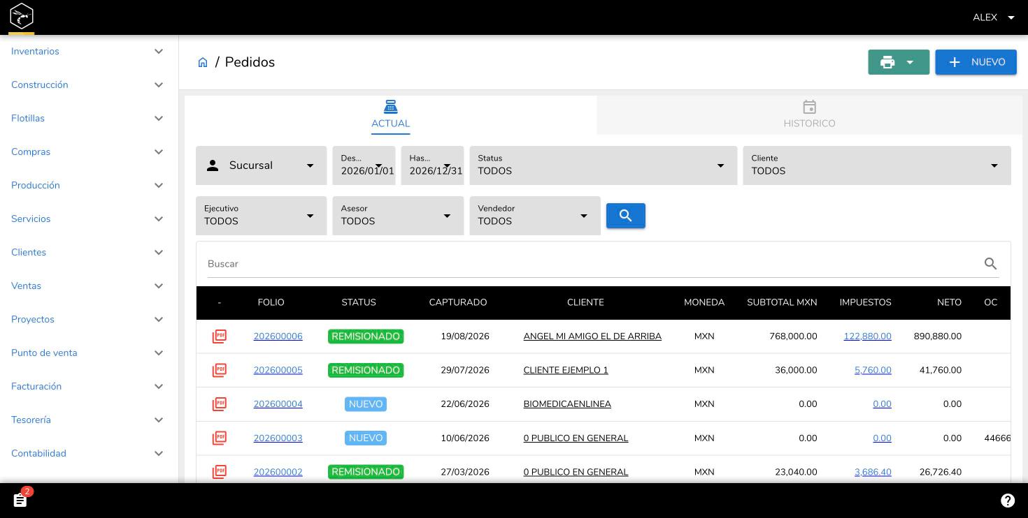 WASP ERP — Pedidos de venta