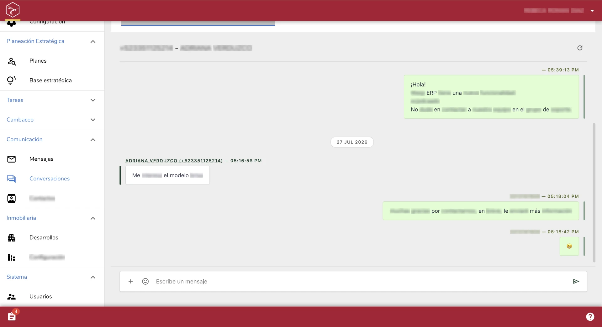 WASP ERP — Conversaciones de WhatsApp