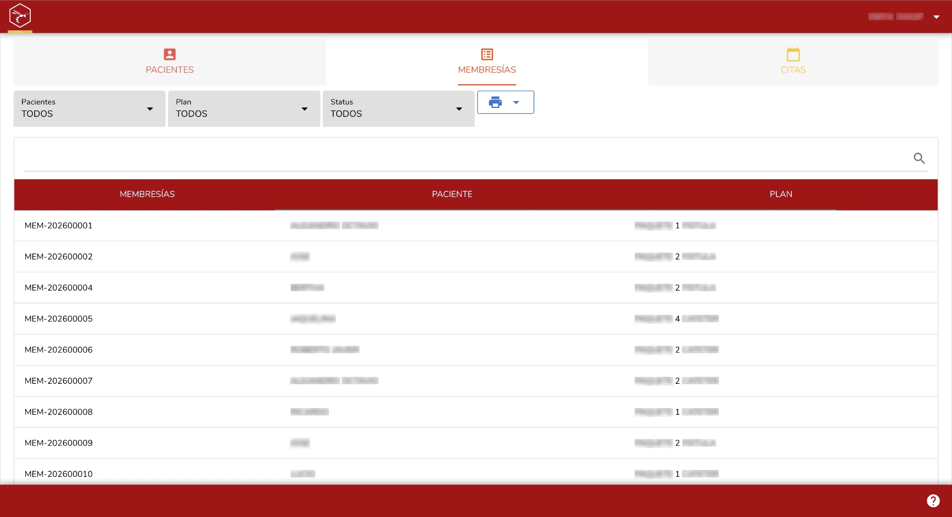 WASP ERP — Membresías por cliente