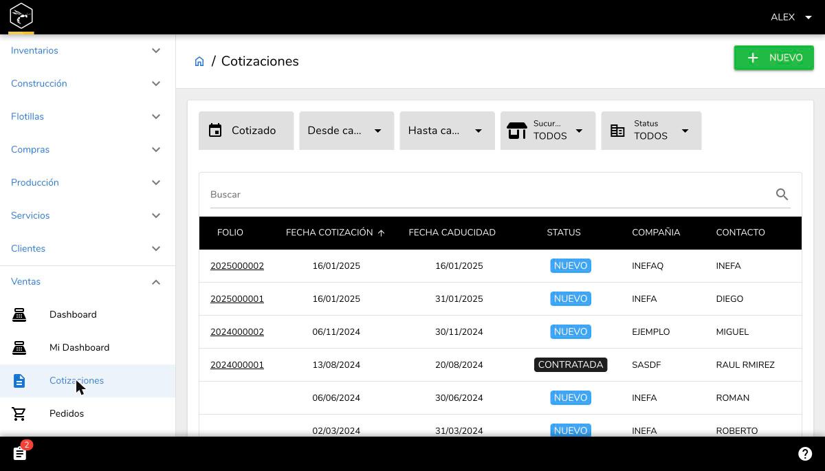 WASP ERP — Cotizaciones