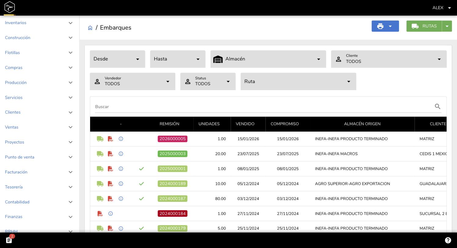 WASP ERP — Embarques y logística